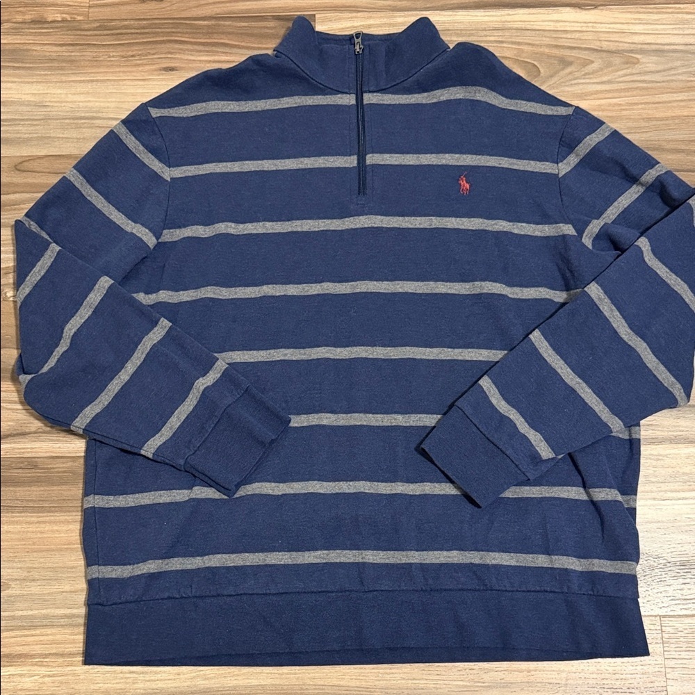 Polo Ralph Lauren Men's Luxury Jersey Quarter-Zip Pullover XXL Blue Gray Stripe